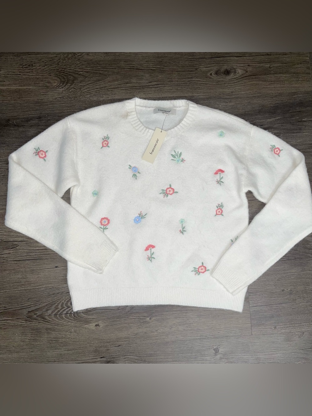 NWT Francesca’s Judy Floral Embroidered Sweater S Whimsical Cottagecore Girlhood